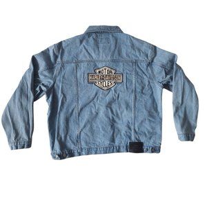 Vintage Harley Davidson Denim Trucker Blue Jean Jacket Mens 2XL Button Front